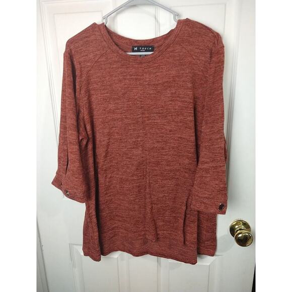 N Touch Woman XLP Rust Pullover Grommet Slit Sleeve Hi Low Hem 3/4 Sleeve - Picture 1 of 8